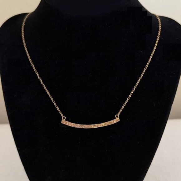 No Maker's Mark Jewelry - Hammered Bar Necklace 18 Inch Gold Tone Minimalist Layering 2in Extender